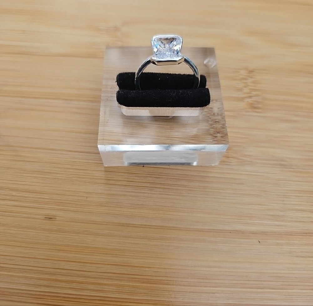 Sterling Silver Ring with Large Emerald-Cut 3 Carat Moissanite - Picture 3 of 7